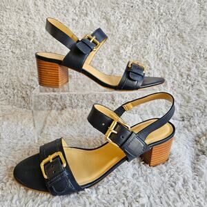 Talbots Women's Double Buckle‎ Slingback Blocked Heeled Sandals Size 7.5M Black